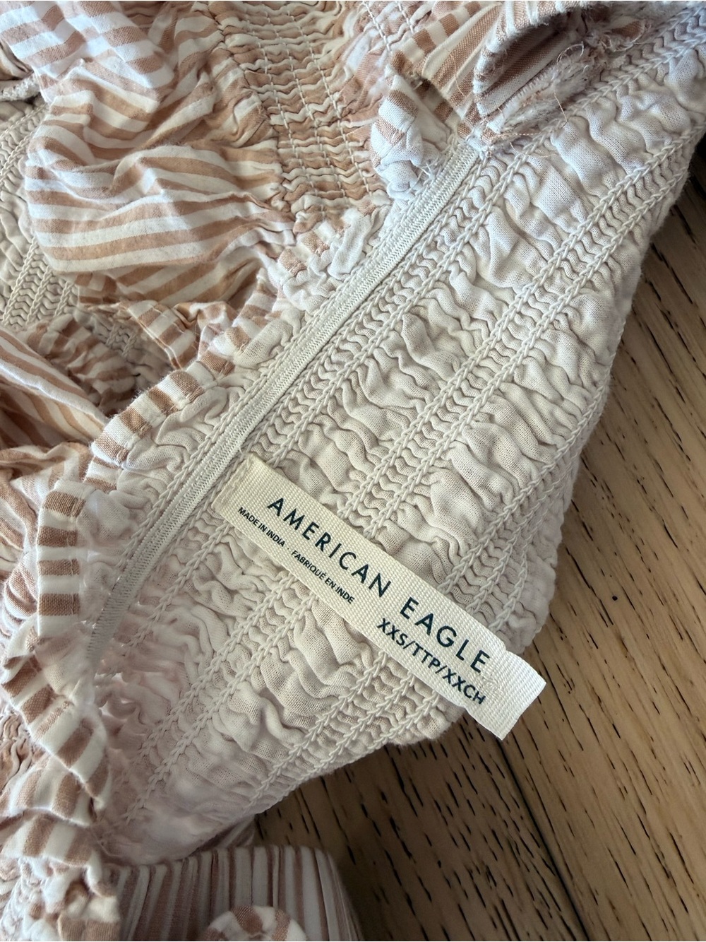 Smocked Striped Ruffle Crop - Beige - Picture 3 of 3